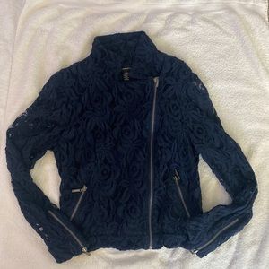 INC Lace Lightweight Jacket with Asymmetrical Zipper, Silver Hardware, GUC